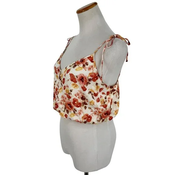 Abercrombie Flirty Romantic Floral Button Front Tie-Strap Feminine Crop Top Cami - Picture 5 of 13